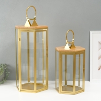 Подсвечник металл, дерево, фонарь"Шесть граней" набор 2 шт 22,5х19,5х38; 22,5х26х55 см Подсвечник металл, дерево, фонарь"Шесть граней" набор 2 шт 22,5х19,5х38; 22,5х26х55 см