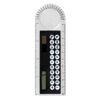 Калькулятор - линейка, 10 см, 8 - разрядный, корпус прозрачного цвета, с транспортиром, работает от света, МИКС