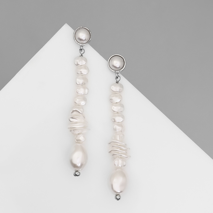 Серьги с жемчугом &laquo;Бусина&raquo; вершина, цвет серебро