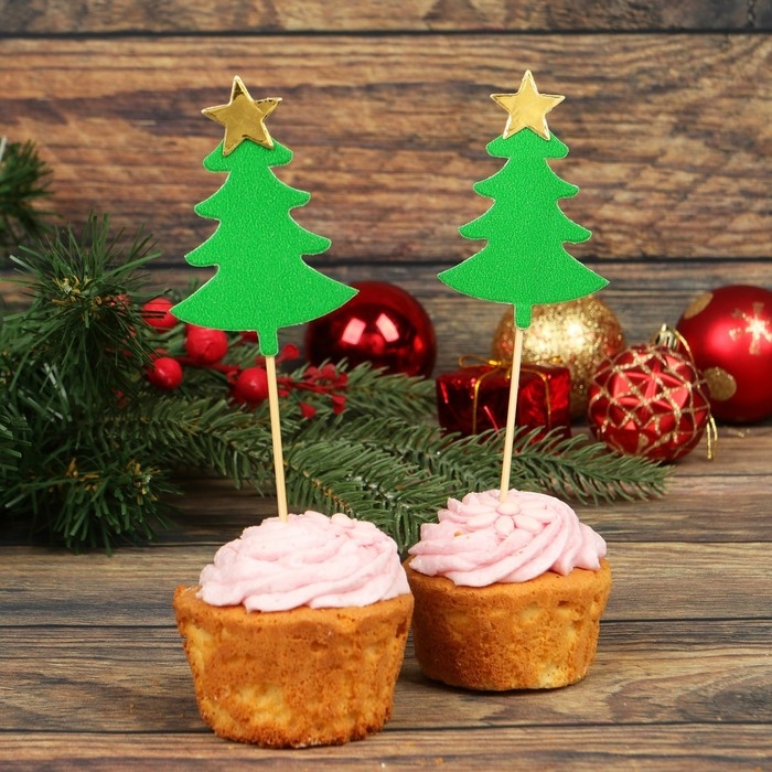 Шпажки &laquo;Ёлочка со звездой&raquo;, набор 5 шт., цвет зелёный