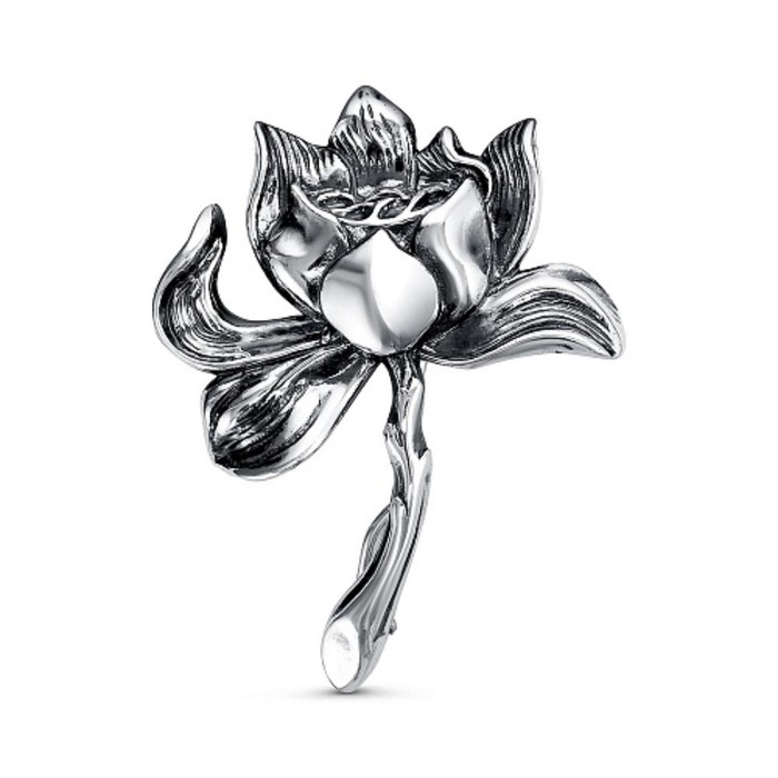 Брошь &laquo;Цветок&raquo; пион, посеребрение с оксидированием