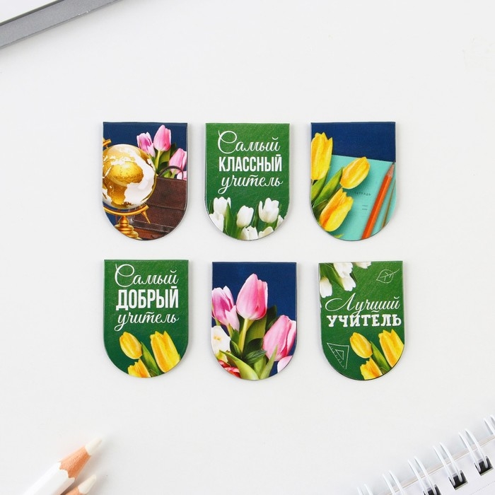 Закладки магнитные на подложке &laquo;Любимому учителю&raquo;, 6 шт.