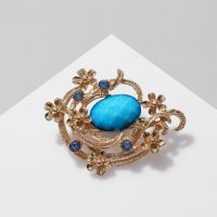 Брошь &laquo;Цветочная&raquo; арфа, цвет морской в золоте