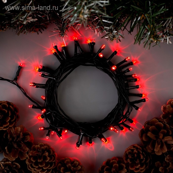 Гирлянда &laquo;Нить&raquo; 5 м, IP20, тёмная нить, 50 LED, свечение красное, 8 режимов, 220 В