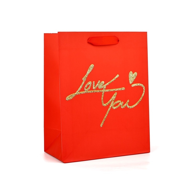 Пакет ламинированный вертикальный &laquo;Люблю тебя&raquo;, глиттер, MS, 18 &times; 23 &times; 10 см