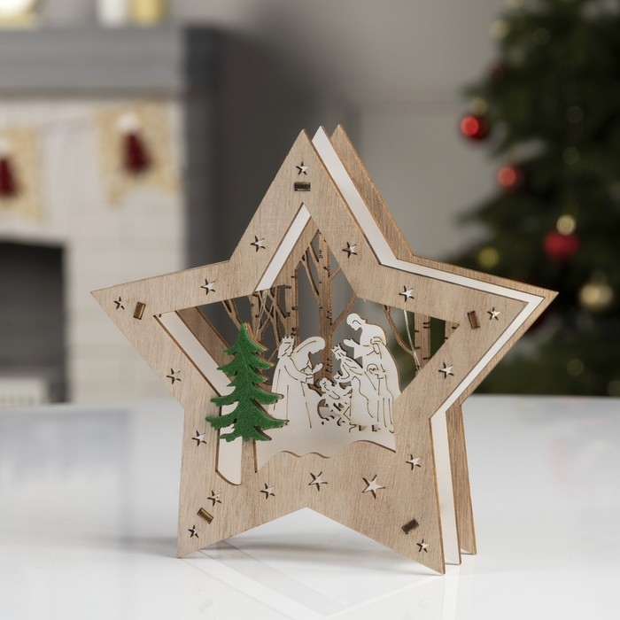 Светодиодная фигура &laquo;Звёздный лес&raquo; 17 &times; 17 &times; 4.5 см, дерево, батарейки АААх2 (не в комплекте), свечение тёплое белое