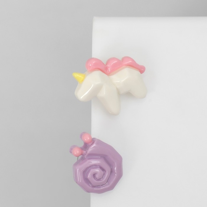 Серьги пластик &laquo;Абстракция&raquo; единорог и улитка, цветные