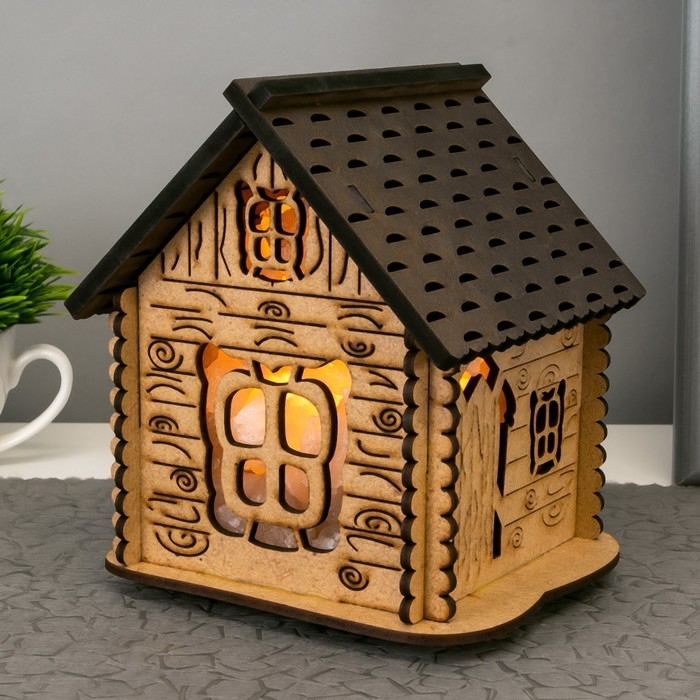 Соляной светильник с диммером Соляной светильник с диммером "Домик" деревянный, 1х15Вт Е14, 1-1,3 кг, 16х16х16см