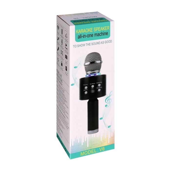 Портативный караоке микрофон, 5 Вт, 1200 мАч, LED, черно-золотистый