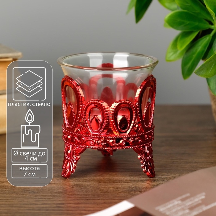 Подсвечник пластик, стекло на 1 свечу Подсвечник пластик, стекло на 1 свечу "Капельки" красный 7х6х6 см