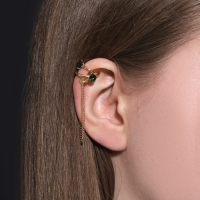Серьга &laquo;Кафф&raquo; два кольца, цвет изумрудный в золоте