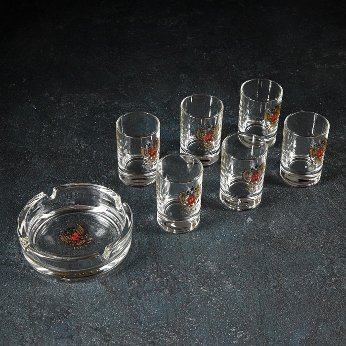 Набор подарочный &laquo;Золотой Герб России&raquo;, 6 стопок 50 мл, пепельница