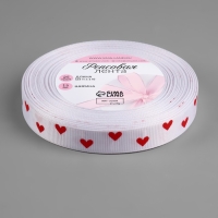 Лента репсовая &laquo;Сердечки&raquo;, 15 мм, 23 &plusmn; 1 м, цвет белый/красный №001