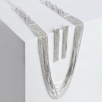 Набор 2 предмета: серьги, колье &laquo;Лёд&raquo; косичка, 80см, цвет белый в серебре, 80см