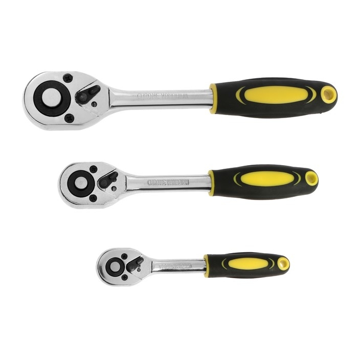 Набор воротков с трещоткой ТУНДРА, CrV, 1/2-3/8-1/4 Набор воротков с трещоткой ТУНДРА, CrV, 1/2-3/8-1/4", 2К рукоятка, 24 зуба, 150-250 мм