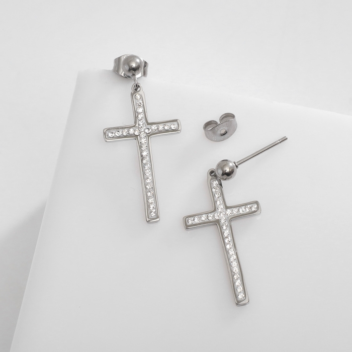 Серьги со стразами XUPING крест изящество, цвет белый в серебре Серьги со стразами XUPING крест изящество, цвет белый в серебре