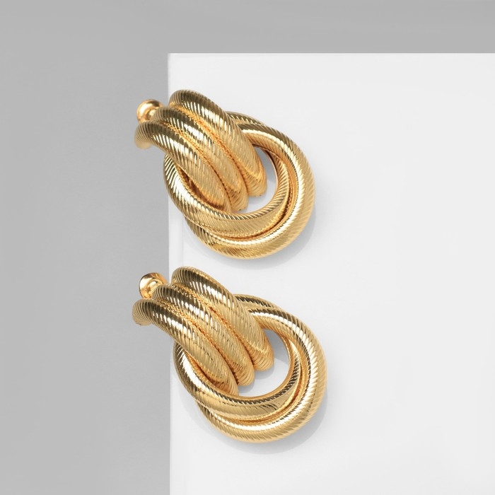 Серьги металл &laquo;Геометрия&raquo; три ряда колец, цвет золото