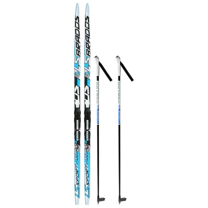 Комплект лыжный: пластиковые лыжи 150 см без насечек, стеклопластиковые палки 110 см, крепления NNN, цвета МИКС