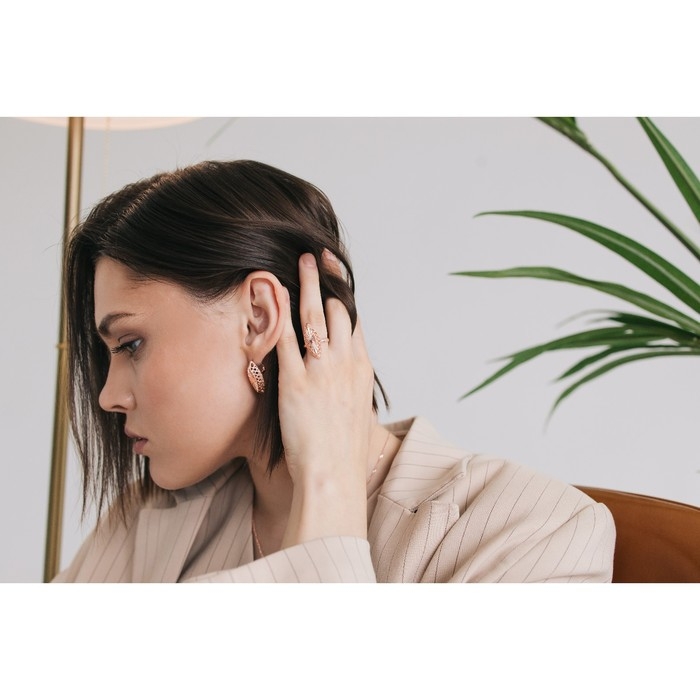 Гарнитур 3 предмета: серьги, кулон, кольцо безразмерное &laquo;Эдель&raquo; эллипс резной, цвет золото, 45 см