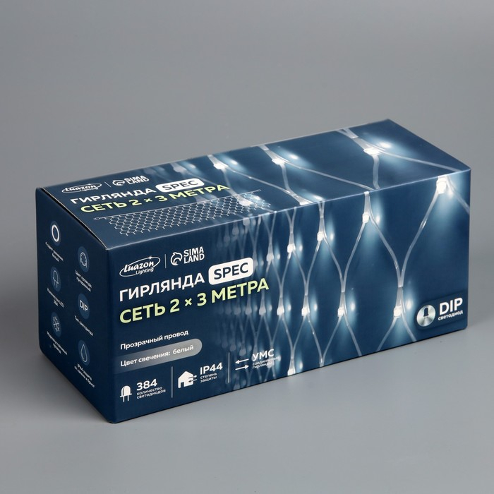 Гирлянда «Сеть» 2 × 3 м, IP44, УМС, прозрачная нить, 384 LED, свечение белое, 220 В Гирлянда «Сеть» 2 × 3 м, IP44, УМС, прозрачная нить, 384 LED, свечение белое, 220 В