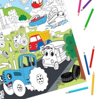 Раскраска-гигант &laquo;Весёлый транспорт&raquo;, 84 &times; 59 см, Синий трактор