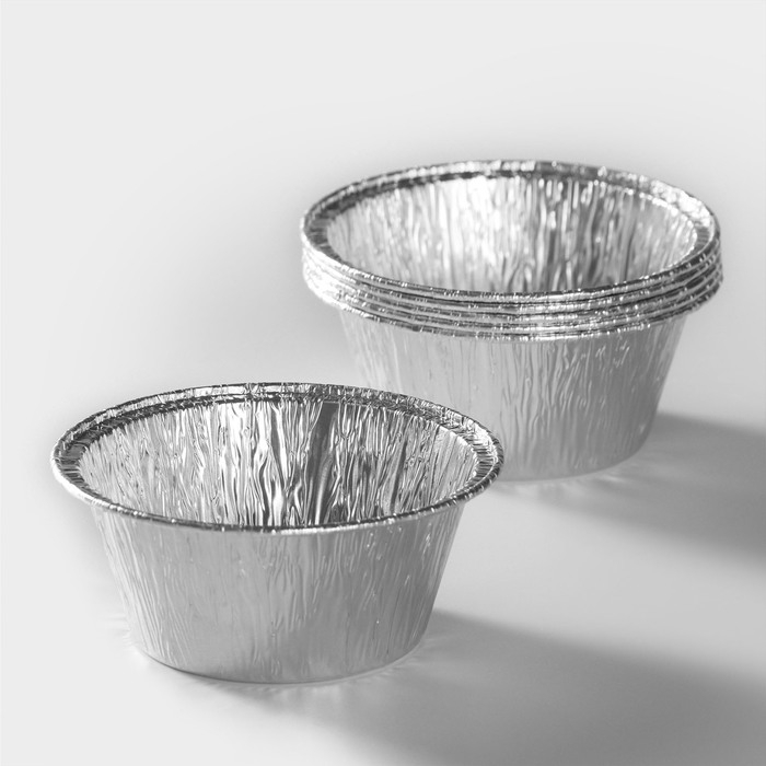 Формы для выпечки и запекания Доляна &laquo;Маффин&raquo;, набор 6 шт., 130 мл, d=8.5 см, фольга, серебристые