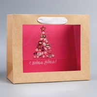 Пакет подарочный новогодний крафтовый с пластиковым окном «Новогодние шары», 24 х 20 х 11см Пакет подарочный новогодний крафтовый с пластиковым окном «Новогодние шары», 24 х 20 х 11см