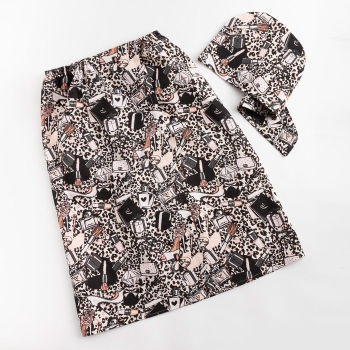 Набор для сауны Этель "Леопард" парео 80*144 см + чалма, вафля 200г/м2, 100% хл