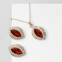 Гарнитур 2 предмета: серьги, кулон &laquo;Эдель&raquo; трио миндаль, цвет красно-белый в золоте, 50 см