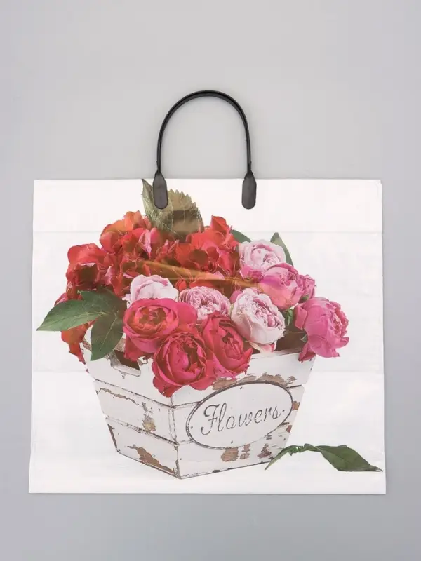 Пакет "Цветы ассорти", полиэтиленовый с пластиковой ручкой, 38 х 34 + 3 см, 90 мкм