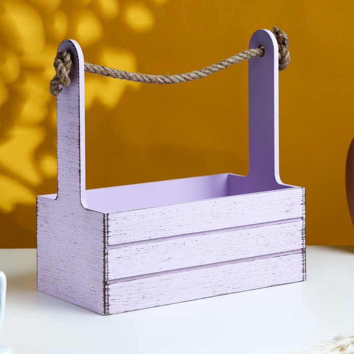 Кашпо деревянное 25.5&times;15&times;30 см "Прованс", ручка канат, сиреневый