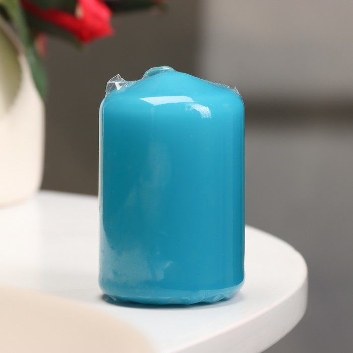 Свеча - цилиндр, 4&times;6 см, 9 ч, бирюза