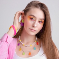 Колье &laquo;Мармеладный мишка&raquo; компания, цветное в серебре, 50 см