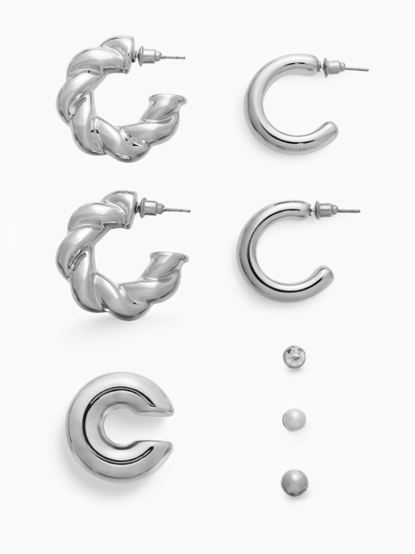 Набор серьги и каффы 8 шт &laquo;Бублик&raquo; переплетение, цвет серебро