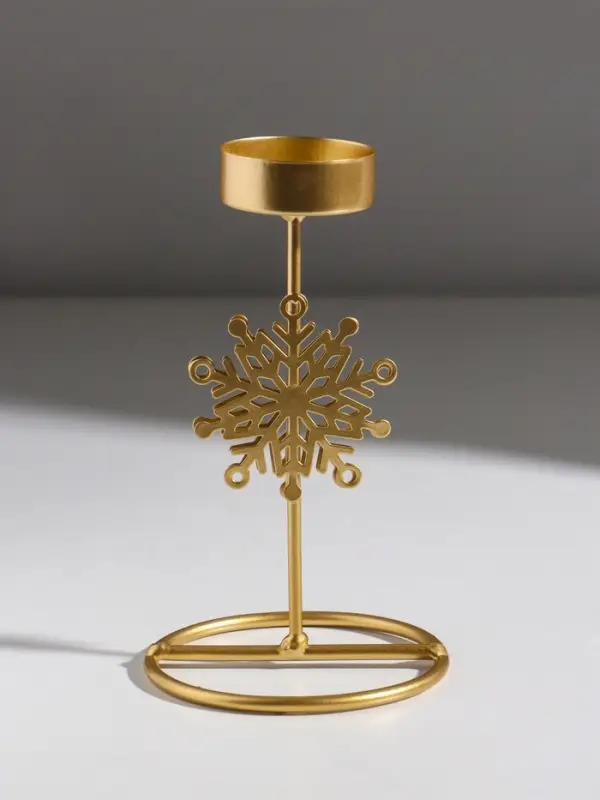 Подсвечник металл на 1 свечу "Снежинка" золото d=4,5 см 8,5х8,5х16 см