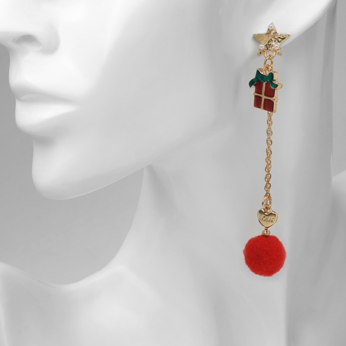 Новый год! Серьги &laquo;Новогодние&raquo; подарки, цветные в золоте