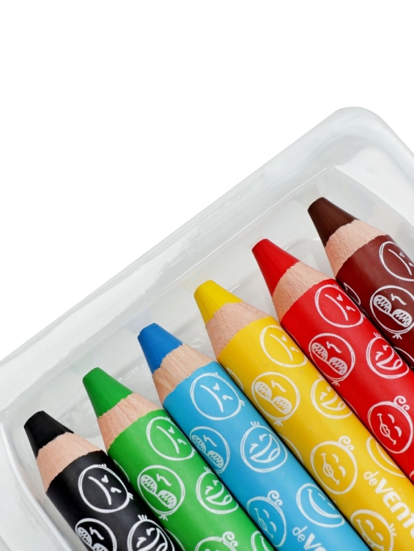 Карандаши акварельные 6 цветов, мини deVENTE Jumbo 3 в 1 супер мягкие, d-14.7 мм; L-110 мм с точилкой