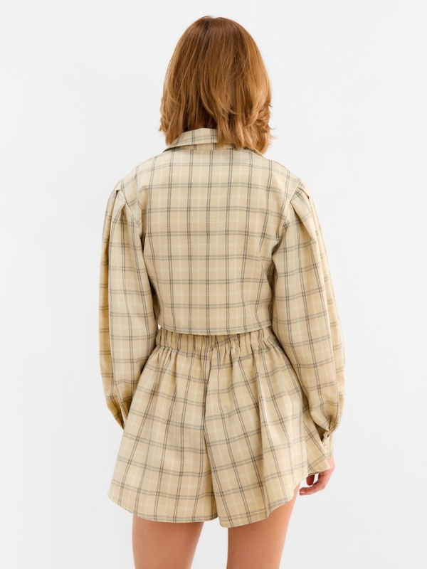 Комплект женский (блузка, шорты) MINAKU: Casual Collection цвет бежевый клетка, размер 44