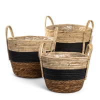 Набор кашпо "Инга" синяя полоса, 20,5х25/25,5х28/27х33см