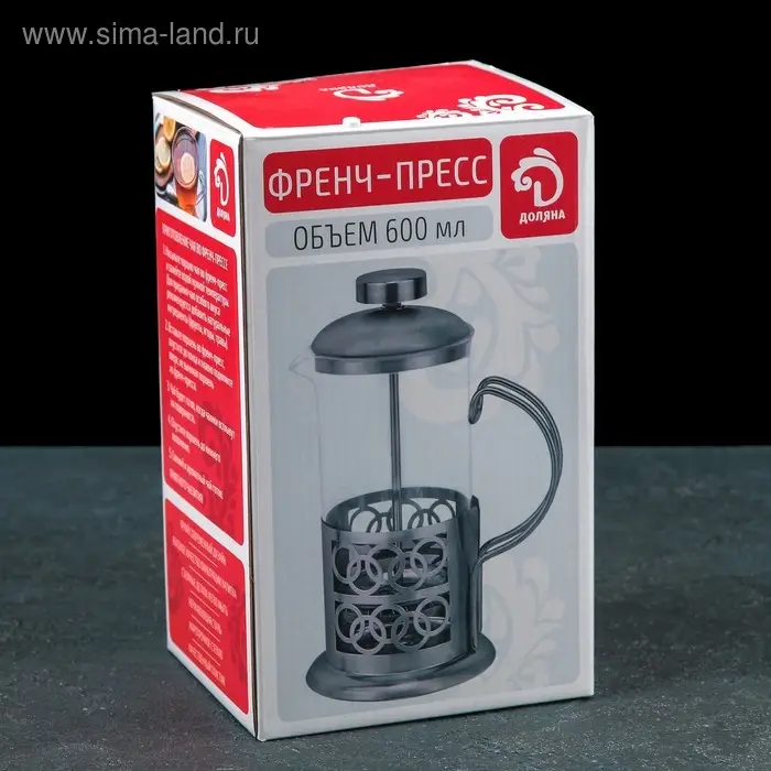 Френч-пресс стеклянный Доляна &laquo;Фараон&raquo;, 600 мл, 14&times;11&times;21,5 см