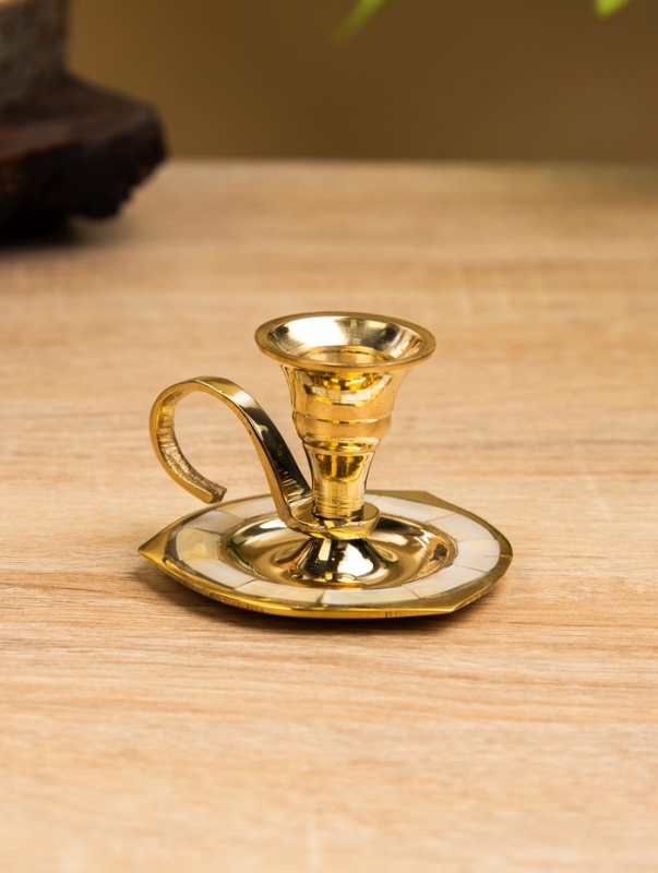 Подсвечник на 1 свечу с блюдцем, латунь 6,5х6,5х4 см
