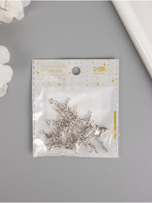 Декор для творчества металл "Роза и крест" серебро набор 10 шт 3,4х2,3х0,2 см