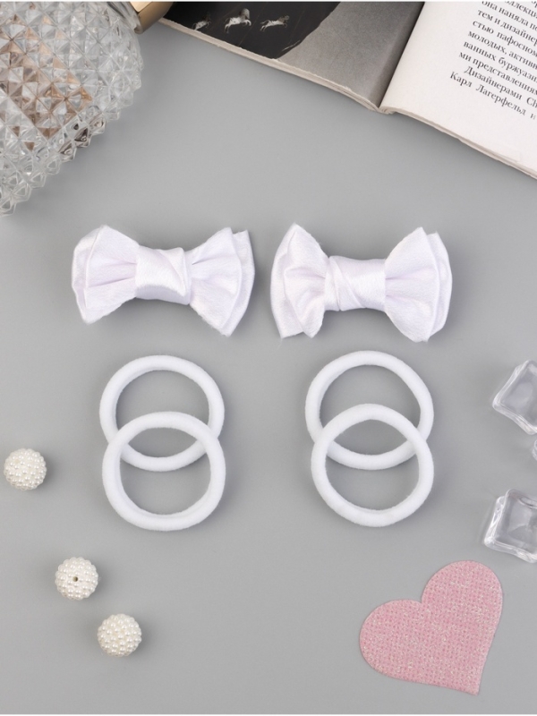 Набор для волос "Школьница галант" (4 резинки 3,5 см, 2 зажима 6 см) классик, белый