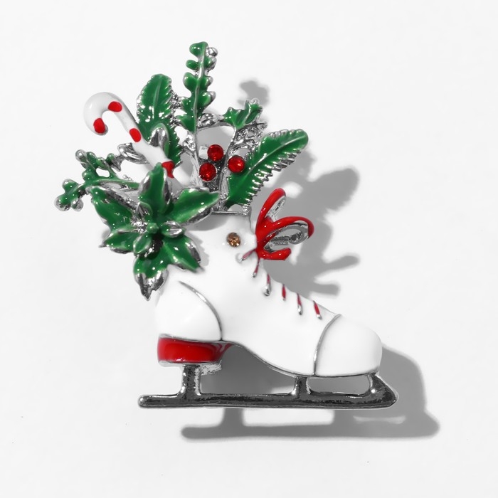 Брошь новогодняя &laquo;Конёк&raquo; с цветами, цветная в серебре