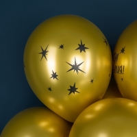 Шар латексный 12" &laquo;С Днём Рождения! Звёзды&raquo;, золото, 4 ст., хром, набор 25 шт., МИКС