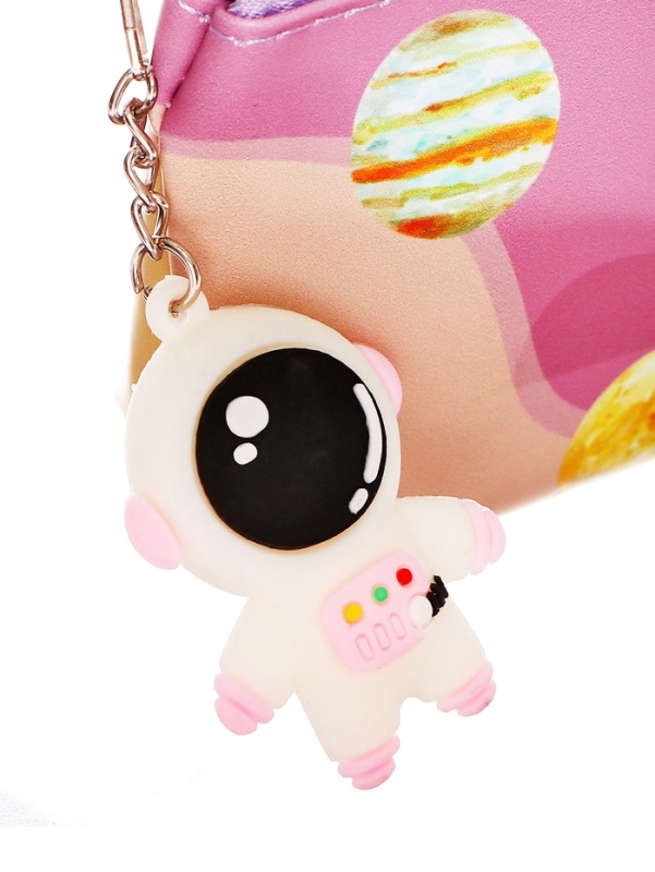 Пенал школьный на молнии Ракета Розовый, с подвеской