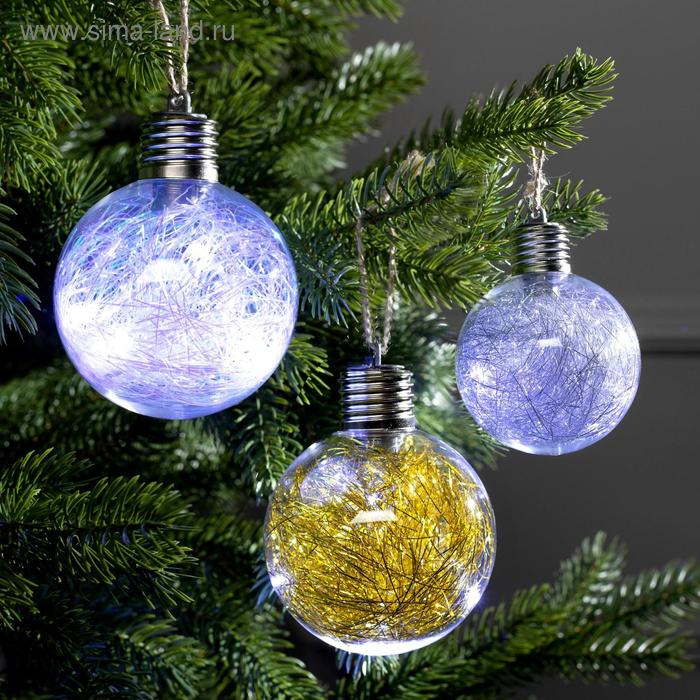 Набор ёлочных шаров «Мишура цветная тёплая» 3 шт., батарейки, 5 LED, свечение белое Набор ёлочных шаров «Мишура цветная тёплая» 3 шт., батарейки, 5 LED, свечение белое