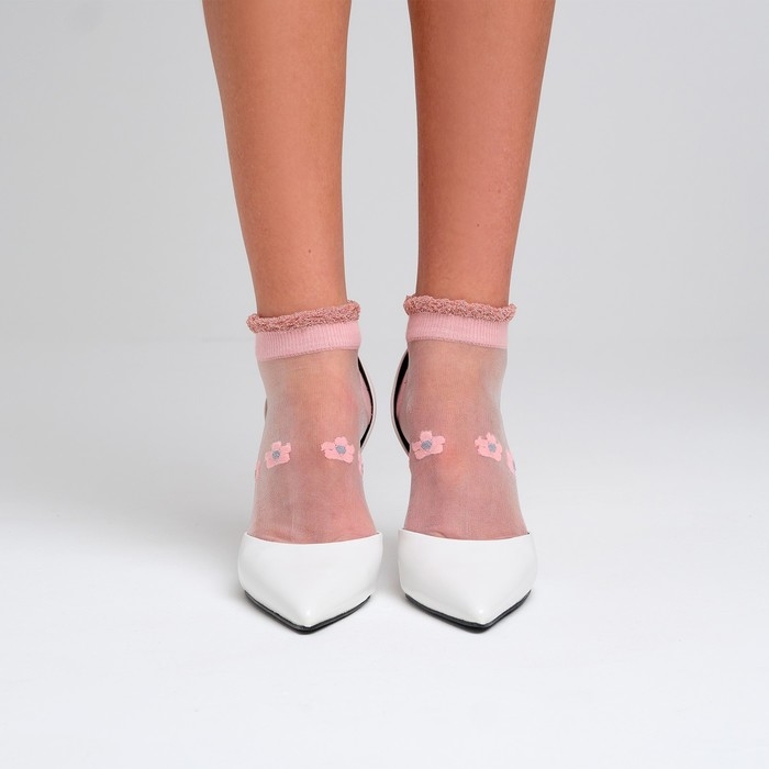 Носки женские стеклянные MINAKU &laquo;Цветы&raquo;, цвет розовый, р-р 36-37 (23 см)