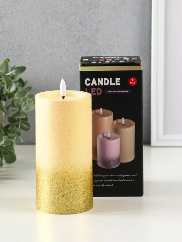 Светодиодная свеча LED RISALUX &laquo;Блёстки&raquo; 3хAAA золото 7,5х7,5х15 см