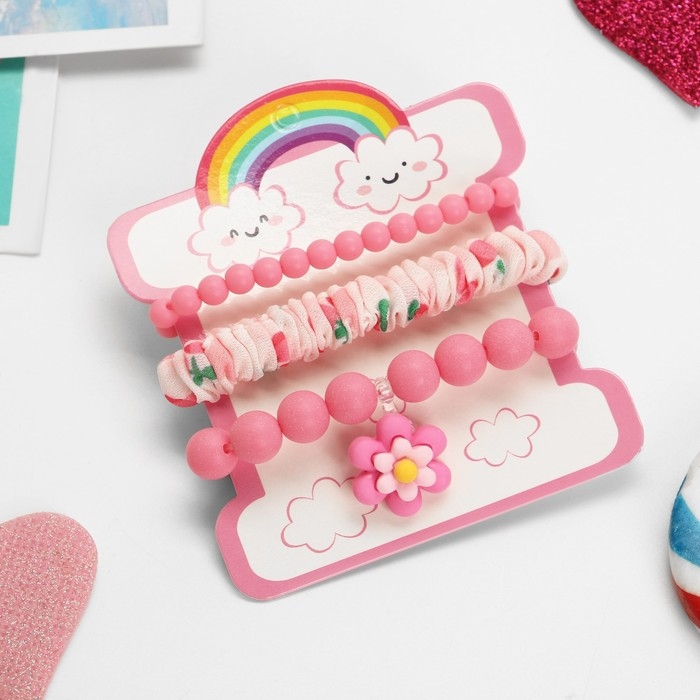 Комплект детский &laquo;Выбражулька&raquo; 3 предмета: резинка, 2 браслета, цветок, цвет розовый матовый